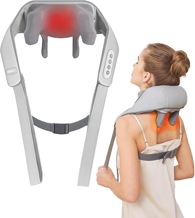 Wireless Neck and Shoulder Massager with Heat, 4D Deep Kneading Neck Shoulder Massager for Pain, Wireless Shiatsu Back Massager Pillow