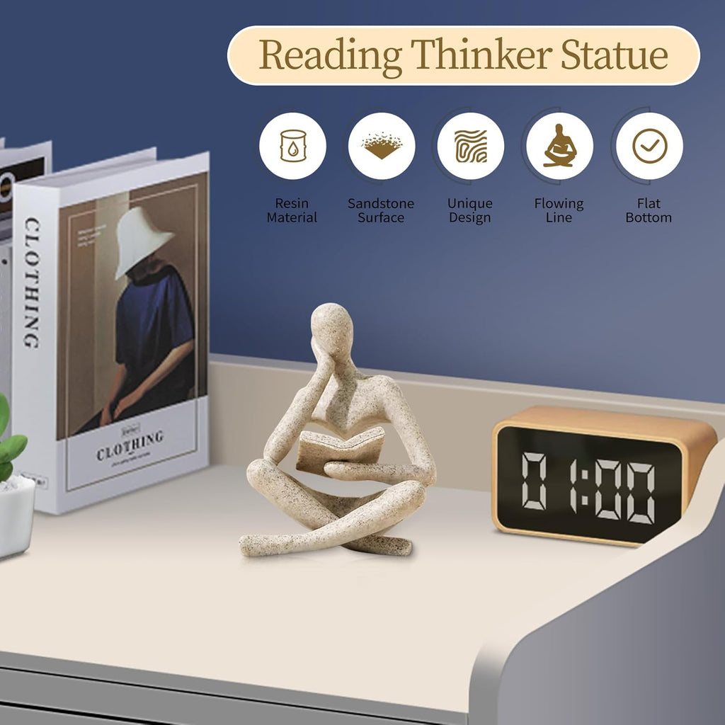 Bookshelf Decor Thinker Statue - Abstract Art Reading Thinker Sculpture Figurine Aesthetic, Modern Home Decoration for Living Room Office Shelves Coffee Table Desk Decor