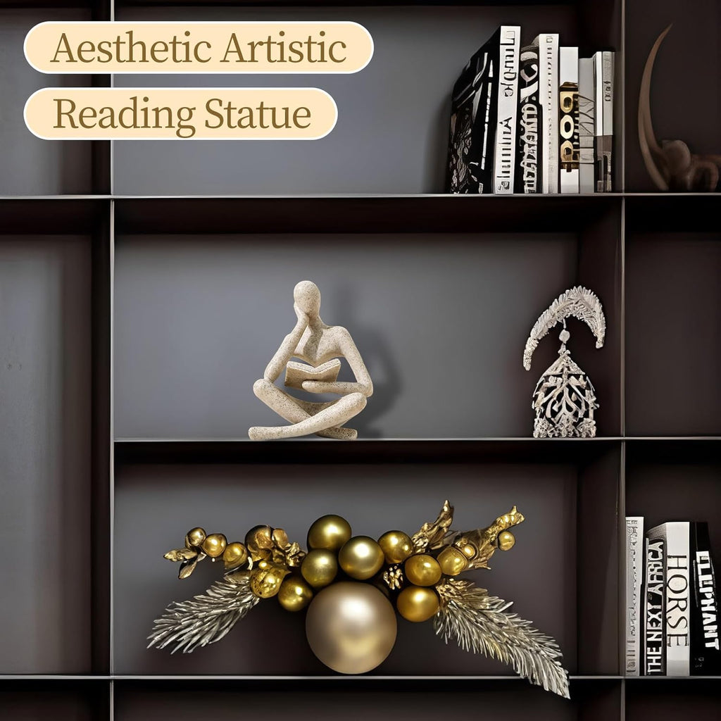 Bookshelf Decor Thinker Statue - Abstract Art Reading Thinker Sculpture Figurine Aesthetic, Modern Home Decoration for Living Room Office Shelves Coffee Table Desk Decor