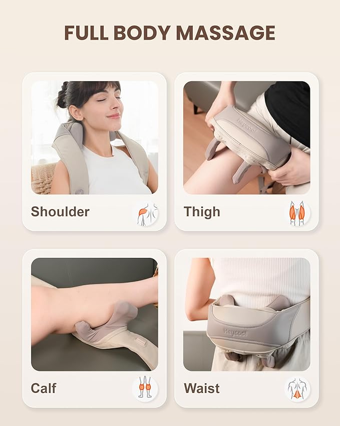 Wireless Neck and Shoulder Massager with Heat, 4D Deep Kneading Neck Shoulder Massager for Pain, Wireless Shiatsu Back Massager Pillow