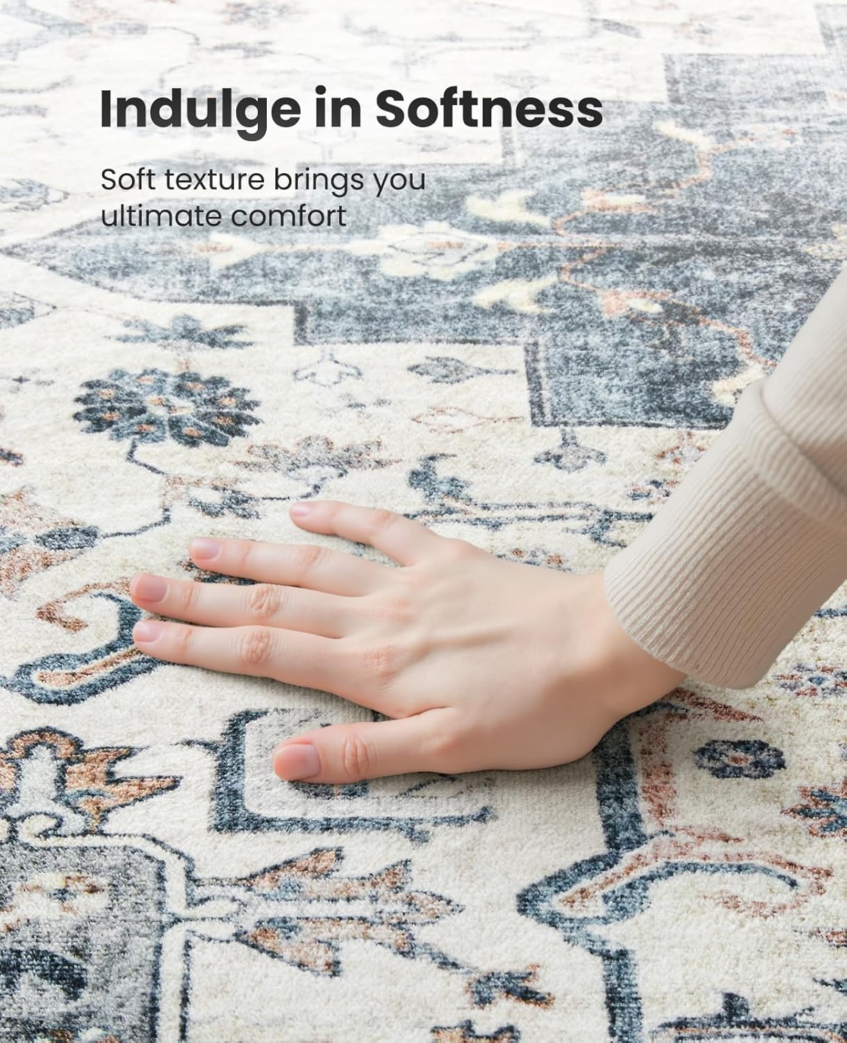 HOMEFURNISHING 8x10 Washable Area Rug, Low-Profile Large Area Rug with Non-Slip Backing & Durable Edge Binding, Vintage Large Rugs for Living Room, Bedroom, Dinning Room