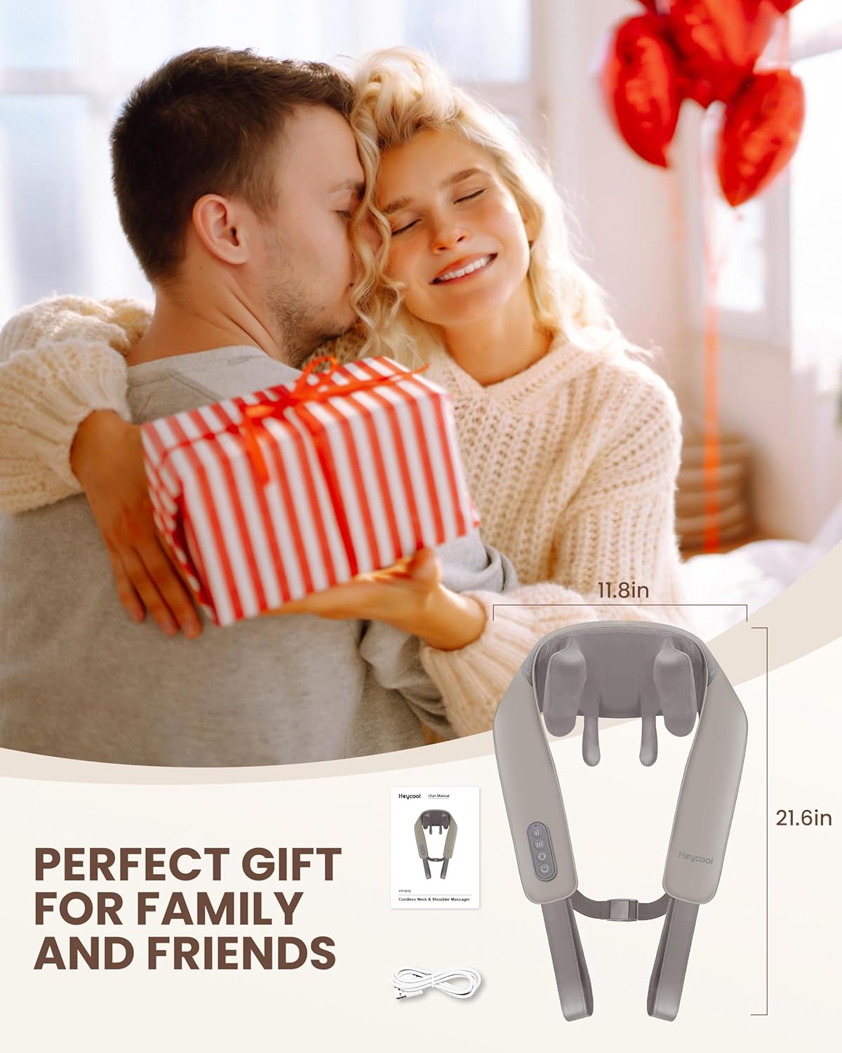 Wireless Neck and Shoulder Massager with Heat, 4D Deep Kneading Neck Shoulder Massager for Pain, Wireless Shiatsu Back Massager Pillow