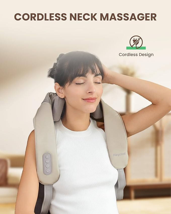 Wireless Neck and Shoulder Massager with Heat, 4D Deep Kneading Neck Shoulder Massager for Pain, Wireless Shiatsu Back Massager Pillow